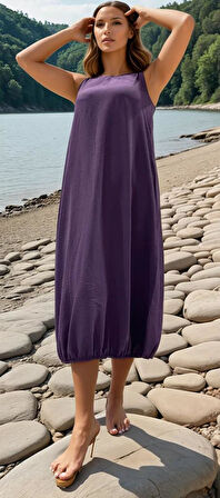 Kadın Eteği Lastikli Kolsuz Airobin Giy-Çık Günlük Rahat Yazlık Elbise 3657286