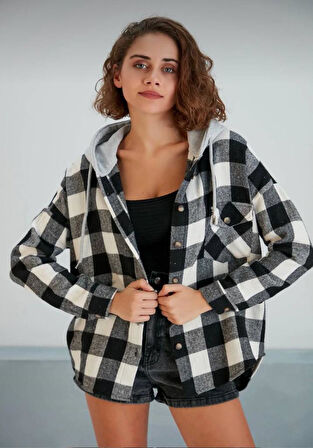 Kadın Kaşe Kapüşonlu Oduncu Gömlek 3667280