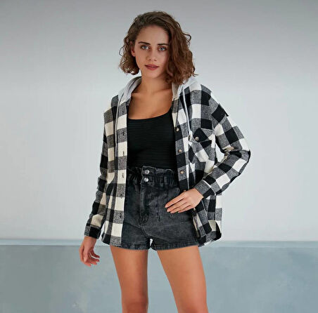 Kadın Kaşe Kapüşonlu Oduncu Gömlek 3667280