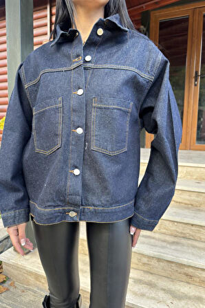 Kadın Jean Ceket Mont-Kalın Kot-Cepli-Salaş-KT002481