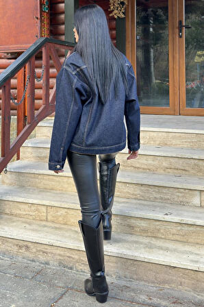 Kadın Jean Ceket Mont-Kalın Kot-Cepli-Salaş-KT002481