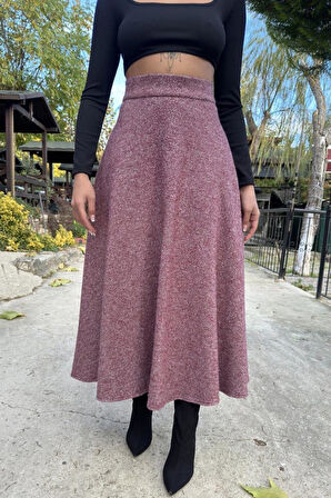 Kadın Kışlık Kırçıllı Kaşe Etek, Cepli, Yüksek Bel, Uzun, Kiloş 3528275