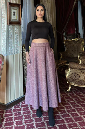 Kadın Kışlık Kırçıllı Kaşe Etek, Cepli, Yüksek Bel, Uzun, Kiloş 3528275