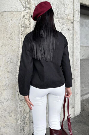 Kadın Oversize Denim Kot Ceket –  Bağlama Detaylı, Oval Kesim KT00102451