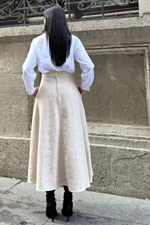 Kadın Kışlık Kırçıllı Kaşe Etek, Cepli, Yüksek Bel, Uzun, Kiloş 3528275