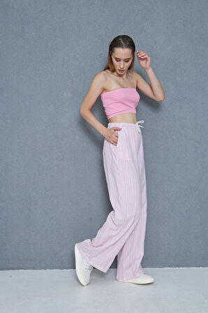 Kadın Bol Paça Poplin Pantolon – Cepli, Beli Bağcıklı, Fisto Detaylı, Rahat Kesim 3757176