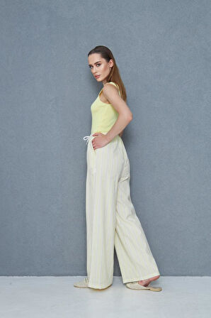 Kadın Bol Paça Poplin Pantolon – Cepli, Beli Bağcıklı, Fisto Detaylı, Rahat Kesim 3757176