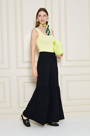 Paçası Büzgü Detaylı Aerobin Kumaş Kadın Pantolon - Beli Lastikli, Rahat Kesim 3763330