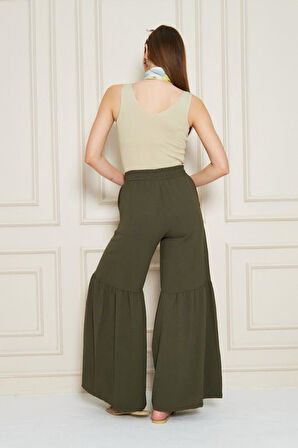 Paçası Büzgü Detaylı Aerobin Kumaş Kadın Pantolon - Beli Lastikli, Rahat Kesim 3763330