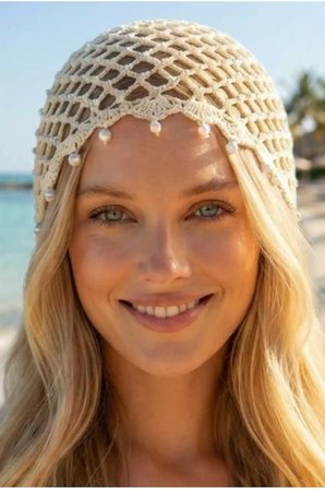 Tezzgelsin Kadın İnci Sallantılı Crochet Bere Bohem Plaj Aksesuarı Yazlık Bandana Şapka