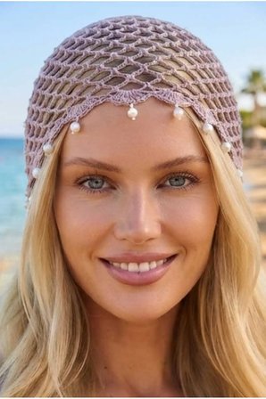 Tezzgelsin Kadın İnci Sallantılı Crochet Bere Bohem Plaj Aksesuarı Yazlık Bandana Şapka