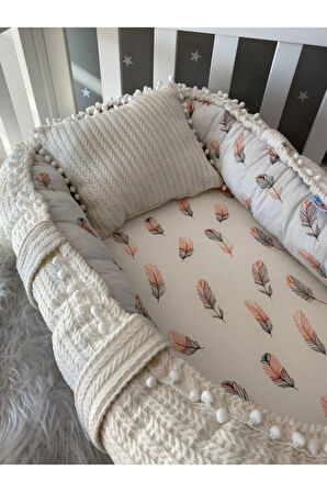 Babynest Örgü Kumaş Tüy Poplin Kumaş Ponponlu Jaju-babynest Lüx Anne Yanı