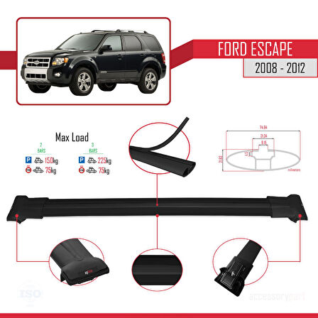 Ford Escape 2008-2012 Arası ile Uyumlu FLY Model Ara Atkı Tavan Barı Siyah 2 Adet