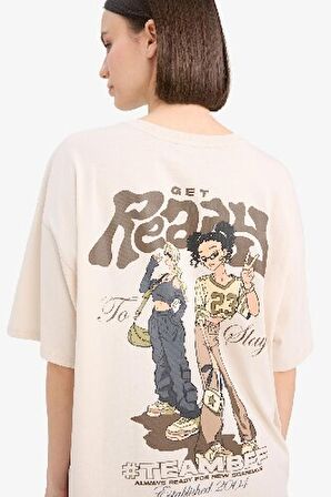 Coool Oversize Geniş Kalıp Bisiklet Yaka Sırt Baskılı Kısa Kollu Tişört