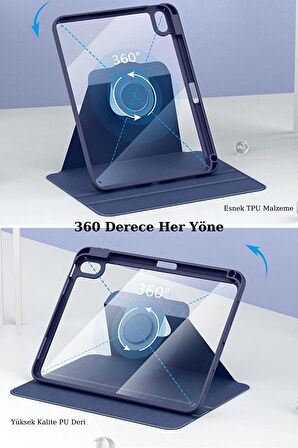 Apple iPad Air 10.2 (8.Nesil) Uyumlu 360° Dönebilen Standlı Pino Tablet Kılıfı 