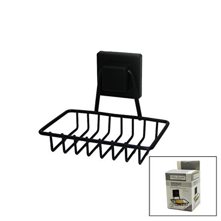 SİYAH - METAL KATI SABUNLUK KARE GÜÇLÜ YAPIŞKANLI 11X12.5X11CM  GO50609541250