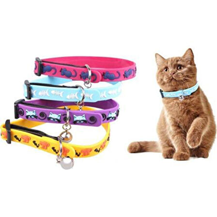 Çıngıraklı Zilli Sevimli Renkli Slikon Kedi Köpek Boyun Tasması  GO50601144150