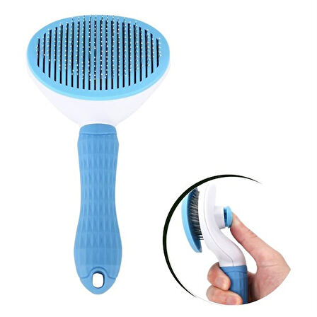 Kedi Köpek Tüy Toplayıcı Kendini Temizleyebilen Ergonomik Saplı Evcil Hayvan Tarağı Mavi  GO50608420540