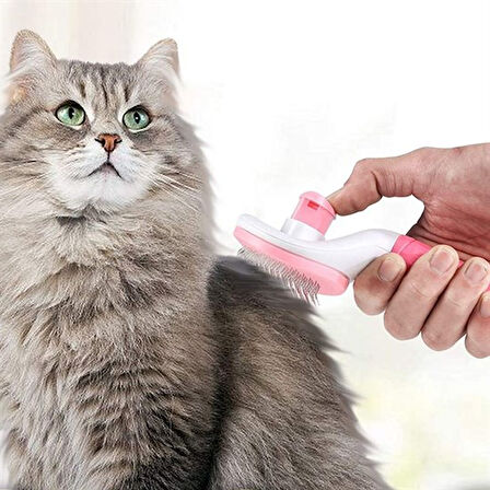 Kedi Köpek Tüy Toplayıcı Kendini Temizleyebilen Ergonomik Saplı Evcil Hayvan Tarağı Pembe  GO50602779140