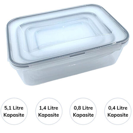 4&apos;lü İç İçe Sızdırmaz Contalı Kilitli Kapaklı Plastik Erzak Saklama Kapları LC315  GO50601109720