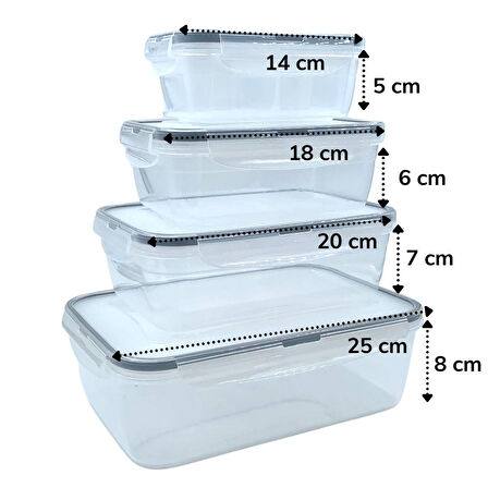 4&apos;lü İç İçe Sızdırmaz Contalı Kilitli Kapaklı Plastik Erzak Saklama Kapları LC315  GO50601109720