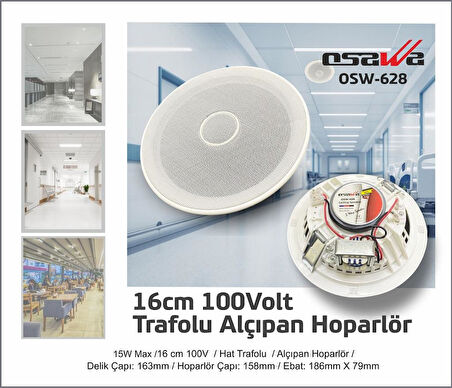OSAWA OSW-628 16CM TWEETERLİ 100 VOLT TRAFOLU ALÇIPAN HOPARLÖR  GO50609110770