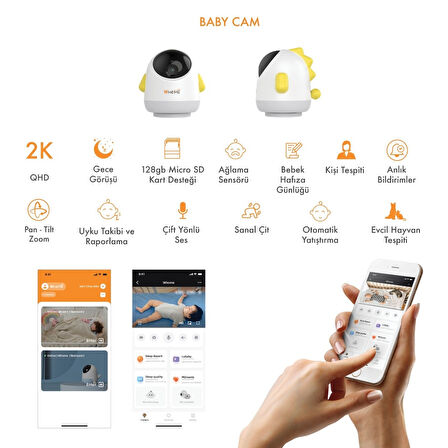 YAPAY ZEKA DESTEKLİ 360° GECE GÖRÜŞLÜ SARI WİFİ BEBEK GÜVENLİK KAMERASI  GO506089MT-10660