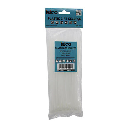 BEYAZ   3.6X200MM  PLASTİK CIRT KELEPÇE  100PCS (5060)