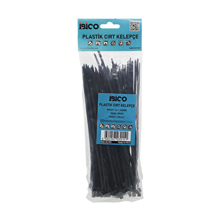 SİYAH   3.6X200MM  PLASTİK CIRT KELEPÇE  100PCS (5060)