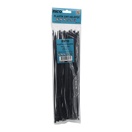 SİYAH   3.6X300MM  PLASTİK CIRT KELEPÇE  100PCS (5060)