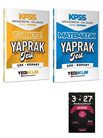 Yediiklim 2026 KPSS Lise Ortaöğretim Ön Lisans Türkçe + Matematik Yaprak Test 2 li Set