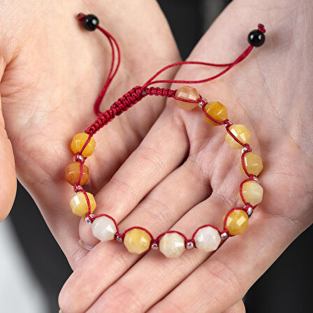 Makrome Örgülü Faset Kesim Akik Doğaltaş Kadın Bileklik