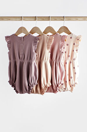 Next Baby % 100 Pamuklu Pembe Mor Puantiyeli 4’lü Romper Set