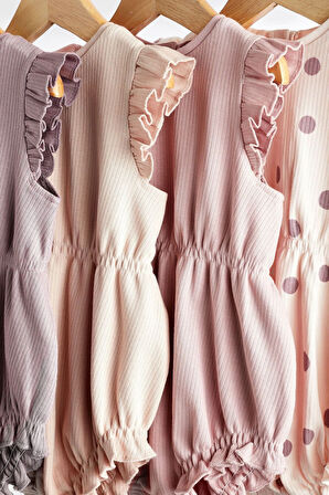 Next Baby % 100 Pamuklu Pembe Mor Puantiyeli 4’lü Romper Set