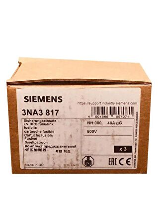 Siemens 3NA3 817 40A NH Buşon Boy:000