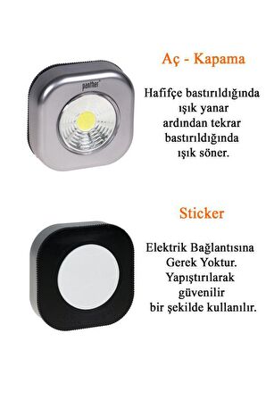 Panther PT-1114 Gri Dolap İçi Lamba - Beyaz Işık Cob Led Gece Aydınlatması 