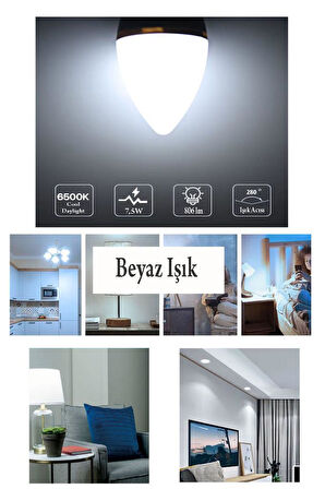 Şahnet 6W Led Mum Ampul Beyaz Işık 6500K 3 Adet - E14