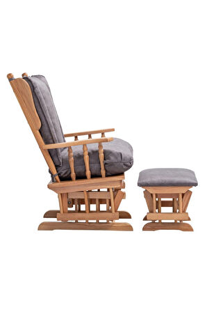 Reyo Home Barok Gri Sallanan Sandalye + Puf Baba Koltuğu Emzirme Sandalyesi Ceviz Ayak
