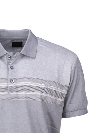 Oppland Erkek Pamuklu Merserize Kumaş T-Shirt Cepsiz Polo Yaka Kısa Kollu Çizgi Desenli Tam Kalıp