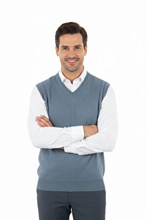 Oppland Erkek Uzun Kollu V Yakalı Düz Renk Klasik Model Rahat Kesim ince Yünlü Dokuma Süveter