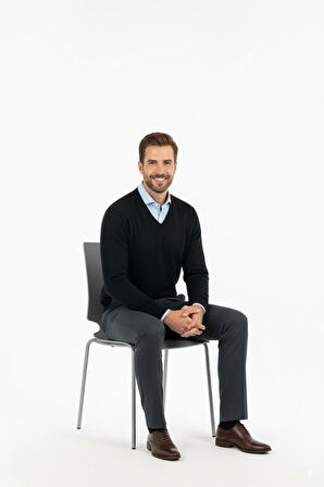 Oppland Erkek Uzun Kollu V Yakalı Düz Renk Klasik Model Rahat Kesim ince Yünlü Dokuma Kazak