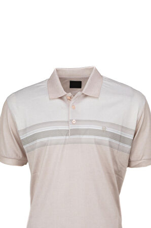 Oppland Erkek Pamuklu Merserize Kumaş T-Shirt Cepsiz Polo Yaka Kısa Kollu Çizgi Desenli Tam Kalıp