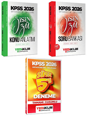 Yediiklim 2026 KPSS Ortaöğretim Ön Lisans İŞİN ÖZÜ Konu-Soru-Süper 5 Deneme 3 lü Set