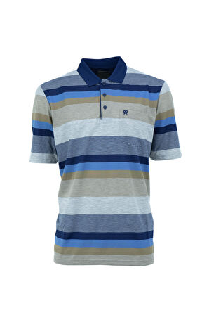 Oppland Erkek Polo Yaka Cepli Kısa Kollu Ringerli Çizgi Desenli Tam Kalıp Pamuklu Kumaş T-Shirt