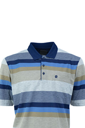 Oppland Erkek Polo Yaka Cepli Kısa Kollu Ringerli Çizgi Desenli Tam Kalıp Pamuklu Kumaş T-Shirt