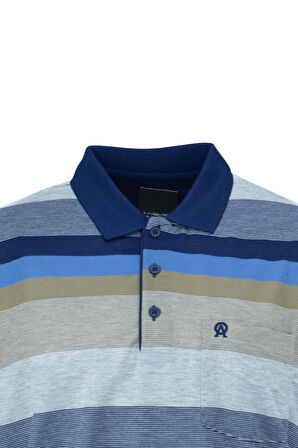 Oppland Erkek Polo Yaka Cepli Kısa Kollu Ringerli Çizgi Desenli Tam Kalıp Pamuklu Kumaş T-Shirt