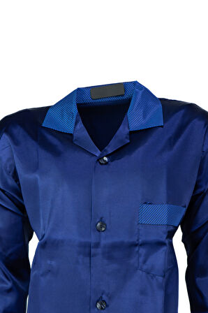 Oppland Erkek Şık Klasik Model Pijama Takımı Premium Saten Kumaş Kristal Model Cepli Tam Kalıp