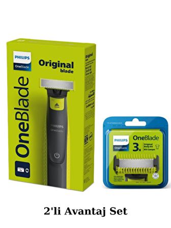 Philips Qp2724/10 Oneblade Yüz Ve Vücut Şekilendirici Qp630/51 3'lü Yedek Bıçak Avantaj Set