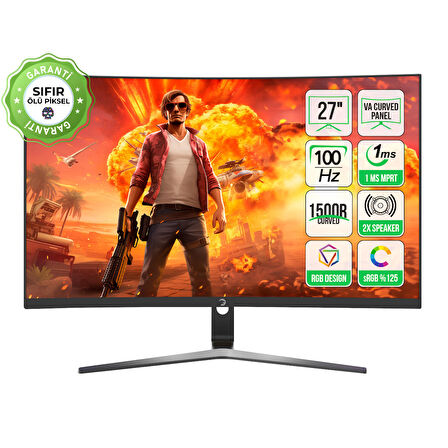 GamePower 27″ Vivid F20 Curved RGB 100Hz 1ms 2x2W Speaker Gaming Monitör (VA Panel)