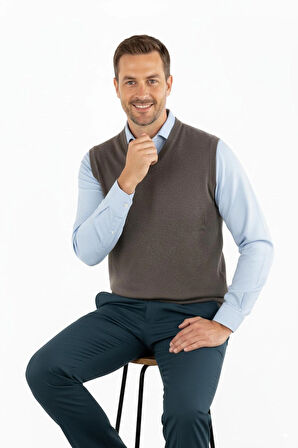 Oppland Erkek Uzun Kollu V Yakalı Düz Renk Klasik Model Rahat Kesim ince Yünlü Dokuma Süveter